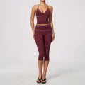 Summer Color Blocking Yoga Suit Women Tracksuit Hanging Neck V Neck Slim Sports Vest Tight Hip Lifting Capri Pants Fitness Sets