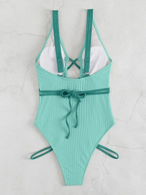 New Sexy One Piece Swimsuit Swimwear Women Pit Striped Hollow Backless Cross Straps Solid Beachwear Bathing Suit Banadores Mujer