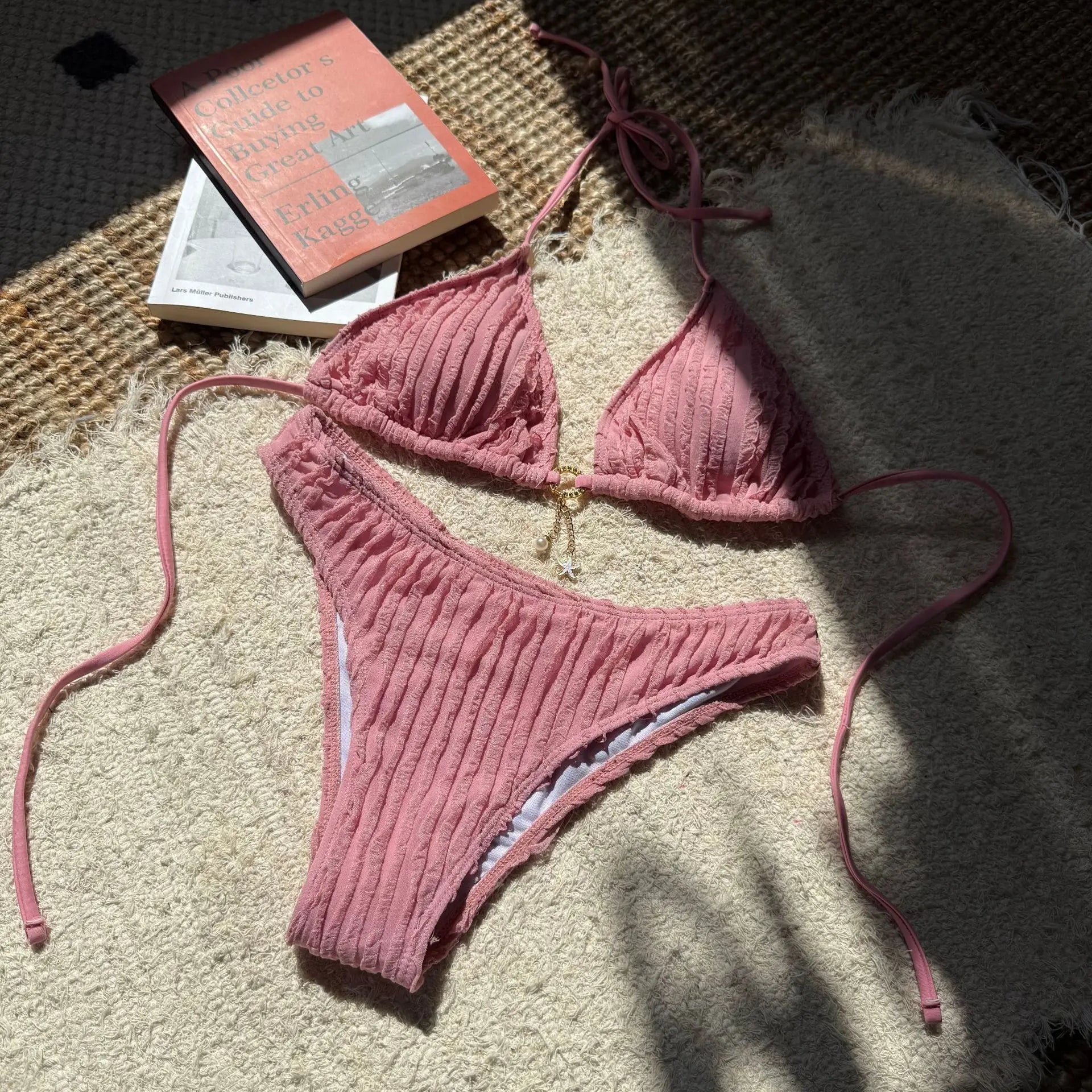 Wrinkled Halter Bikini Women Swimwear Female Swimsuit Two-pieces Bikini Set Brazilian Bather High Cut Bathing Suit Swim Lady