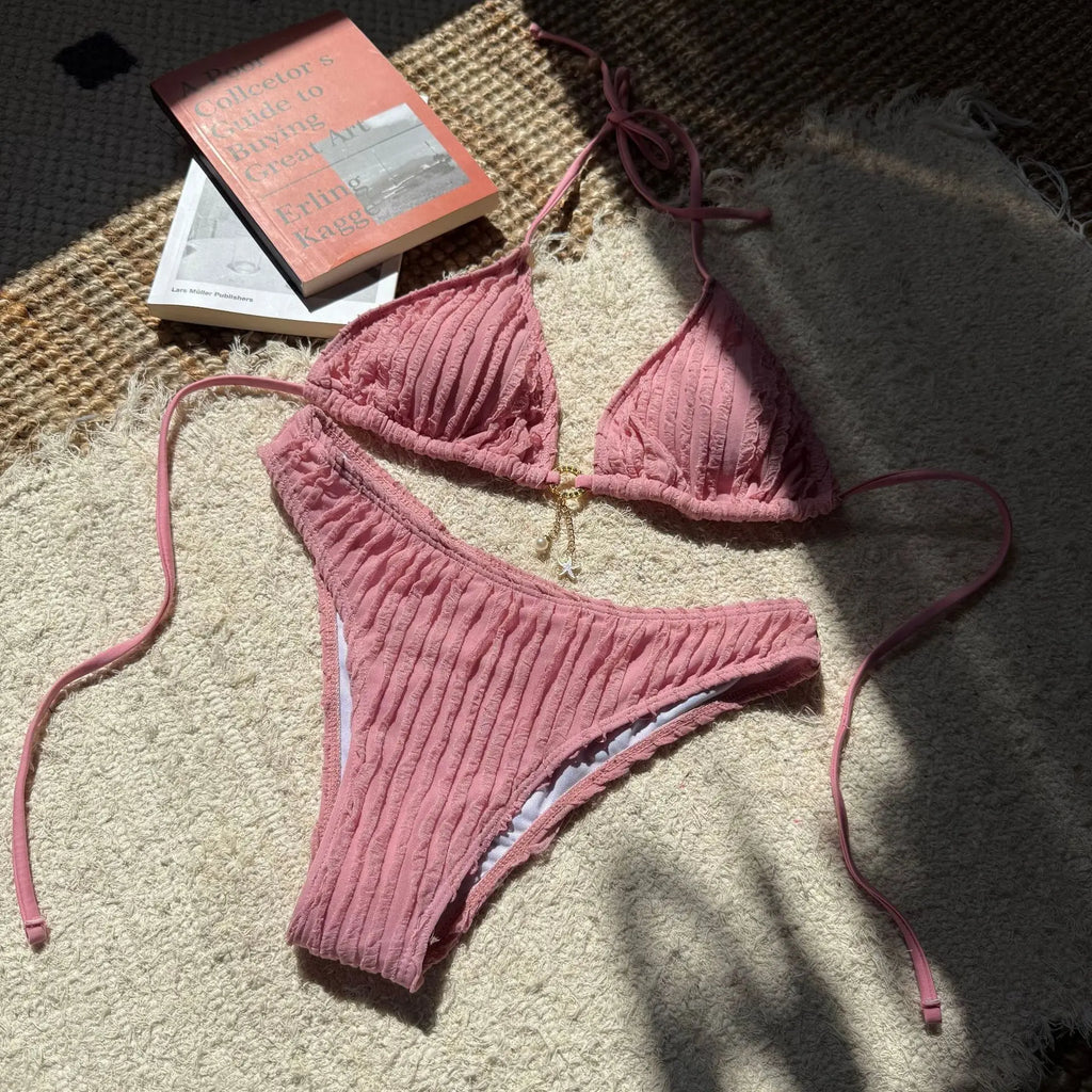Sexy Wrinkled Halter Brazilian Bikini Women Swimwear Female Swimsuit Two-pieces Bikini Set High Cut Bathing Suit Swim Beach Wear