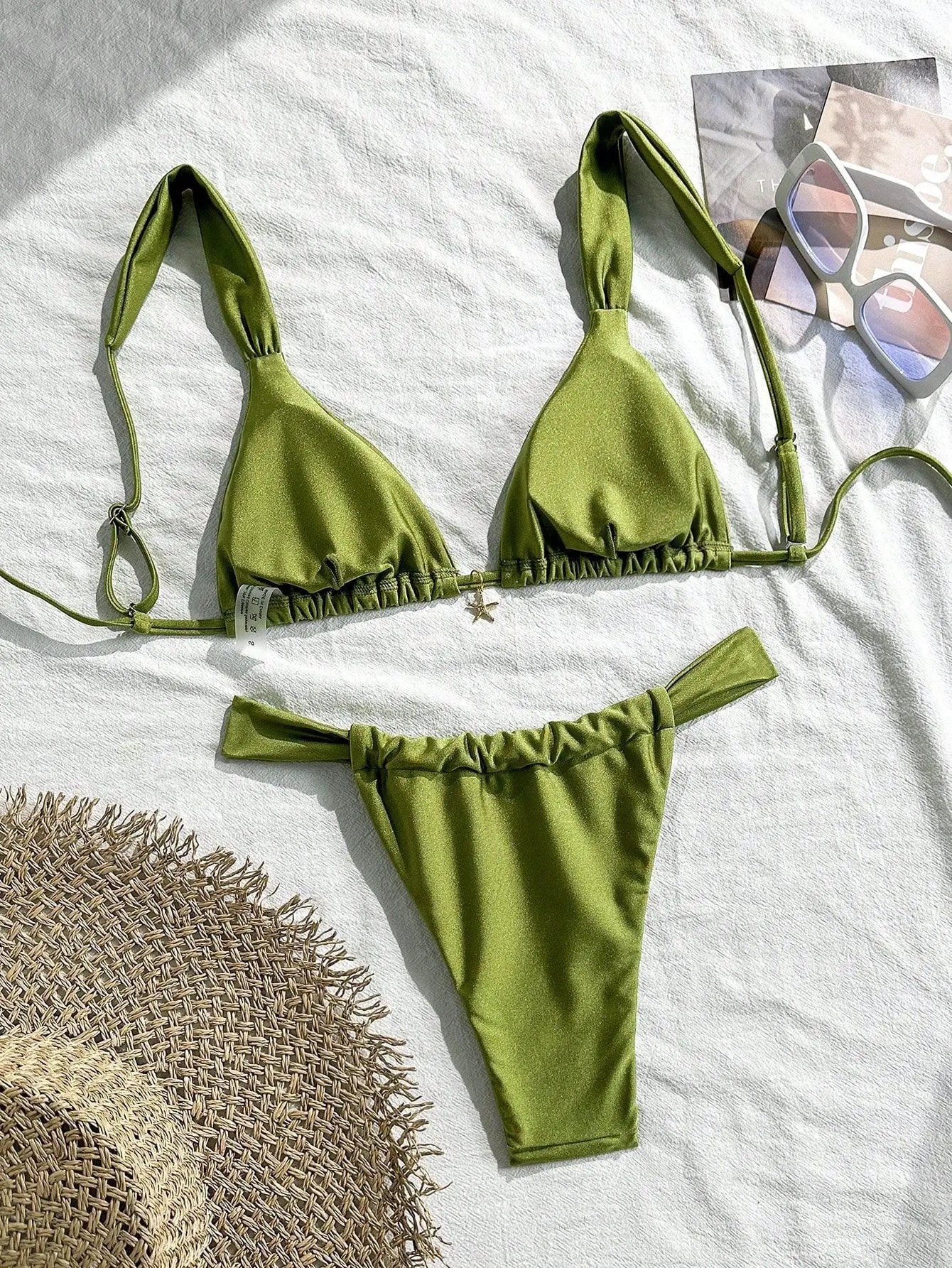 Sexy Starfish Ornament Bikini Set 2026 Women Sky Blue Pleate Push Up Bra Pleate Thong Swimwear Beach Bathing Suit Micro Swimsuit