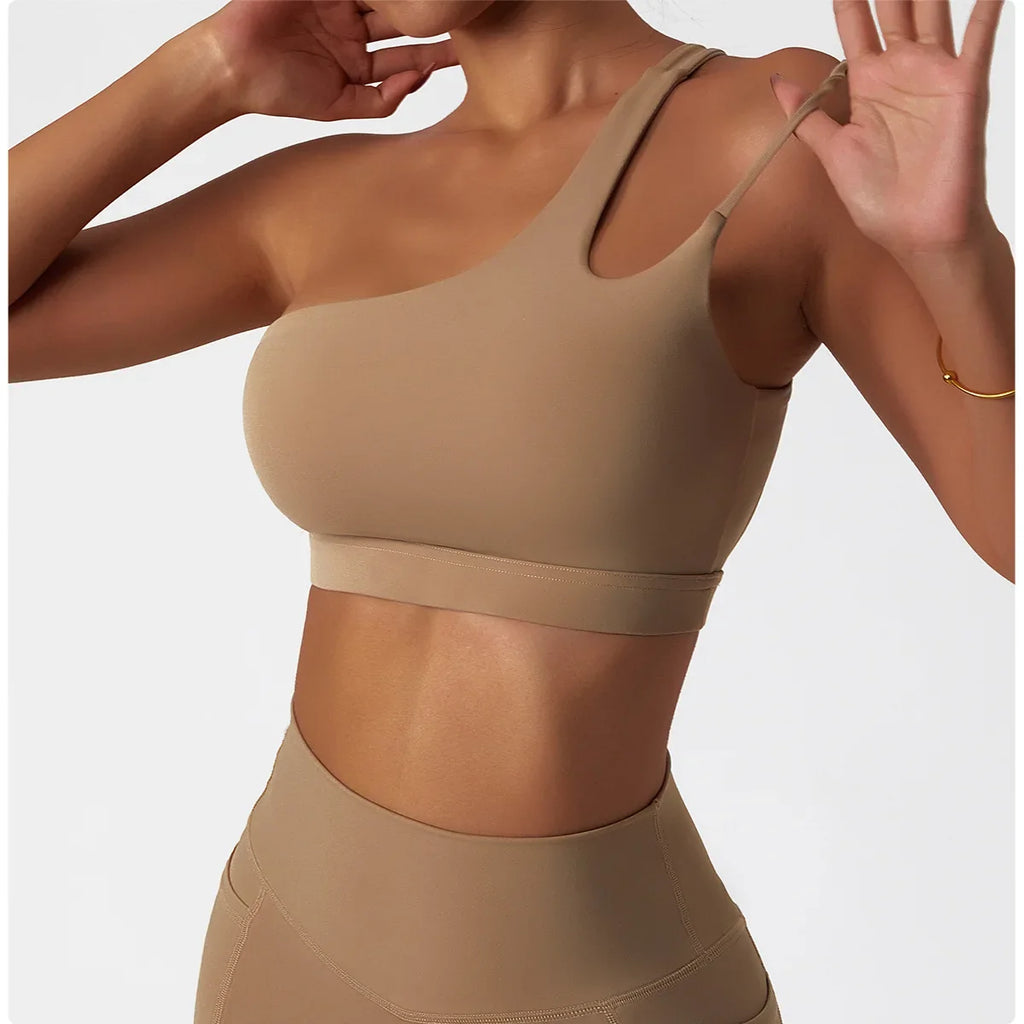 Comfort Single Strap Yoga Bra Chest Pad Running Sports Bra Gym Top Women Stretch Pull Up Underwear Women Vest Fitness Tank Top