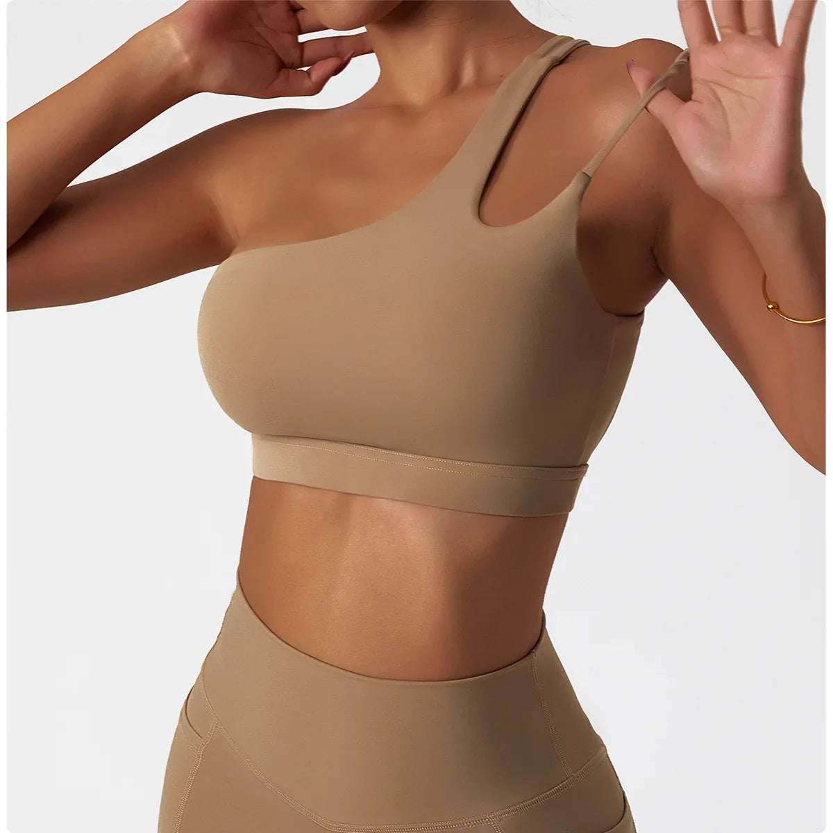 Comfort Single Strap Yoga Bra Chest Pad Running Sports Bra Gym Top Women Stretch Pull Up Underwear Women Vest Fitness Tank Top