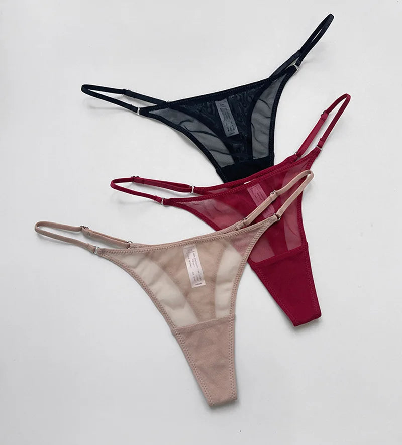 Lace Mesh Women Briefs Sexy Thong Transparent Panties Underwear Low Waist Girls G String Seamless Lingerie Fitness T Back