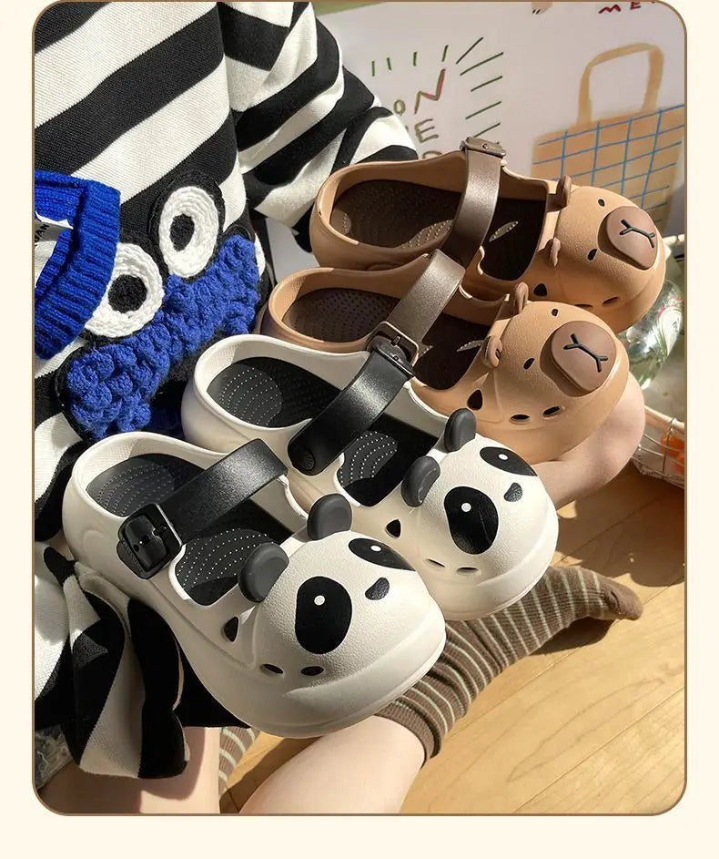 2025 New Cute Cartoon Slippers For Women Fashion Clogs Anti-slip Summer Shoes Girls Street Sandals 2 Way Wear Beach Slides