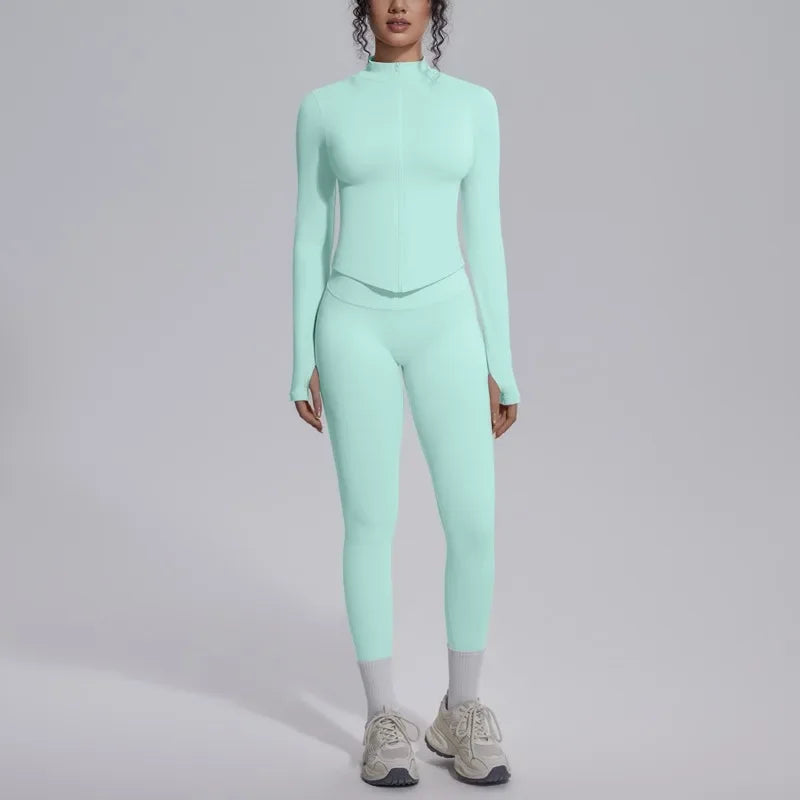Women's Seamless Yoga Sets Sports Fitness Zipper Long-Sleeve Jacket Slim-fit Hip Lift Pants Suits Workout Training Gym Sets