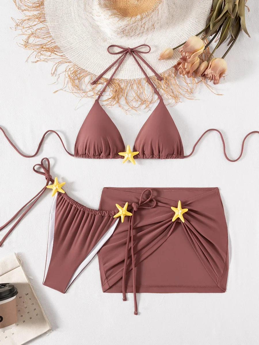 With Skirt Halter Brazilian Bikini Women Swimwear Female Swimsuit Three-pieces Bikini Set Bather Bathing Suit Swim Beachwear