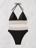 ZTVitality Sexy Patchwork 2 Piece Bikini Set Women's 2024 New Arrival Padded Bra Halter Backless Swimsuit Women Swimwear Summer