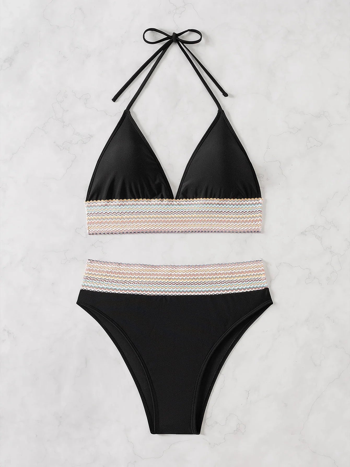 ZTVitality Sexy Patchwork 2 Piece Bikini Set Women's 2024 New Arrival Padded Bra Halter Backless Swimsuit Women Swimwear Summer