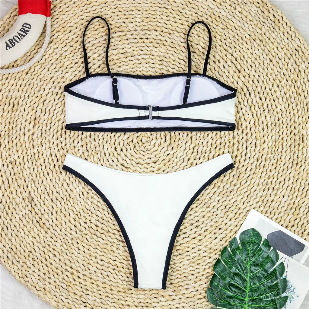Sexy High Cut Leg Brazilian Bikini Women Swimwear Female Swimsuit Two-Pieces Bikini Set Padded Bather Bathing Suit Swim V8316