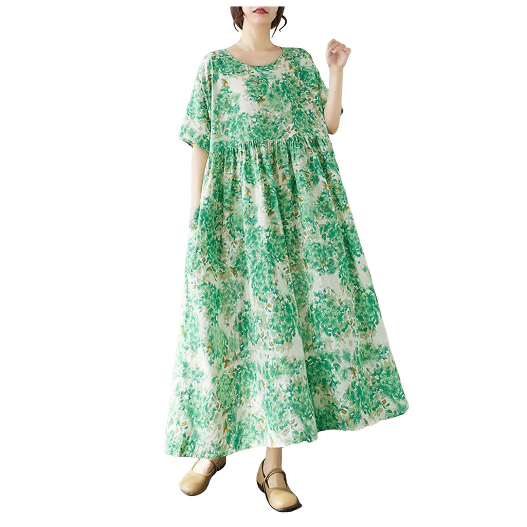 Long Dresses For Women Casual Summer Trendy Boho Style Pleated Cover Up Vestidos Daily Wear High Quality Elegant Maxi Dress