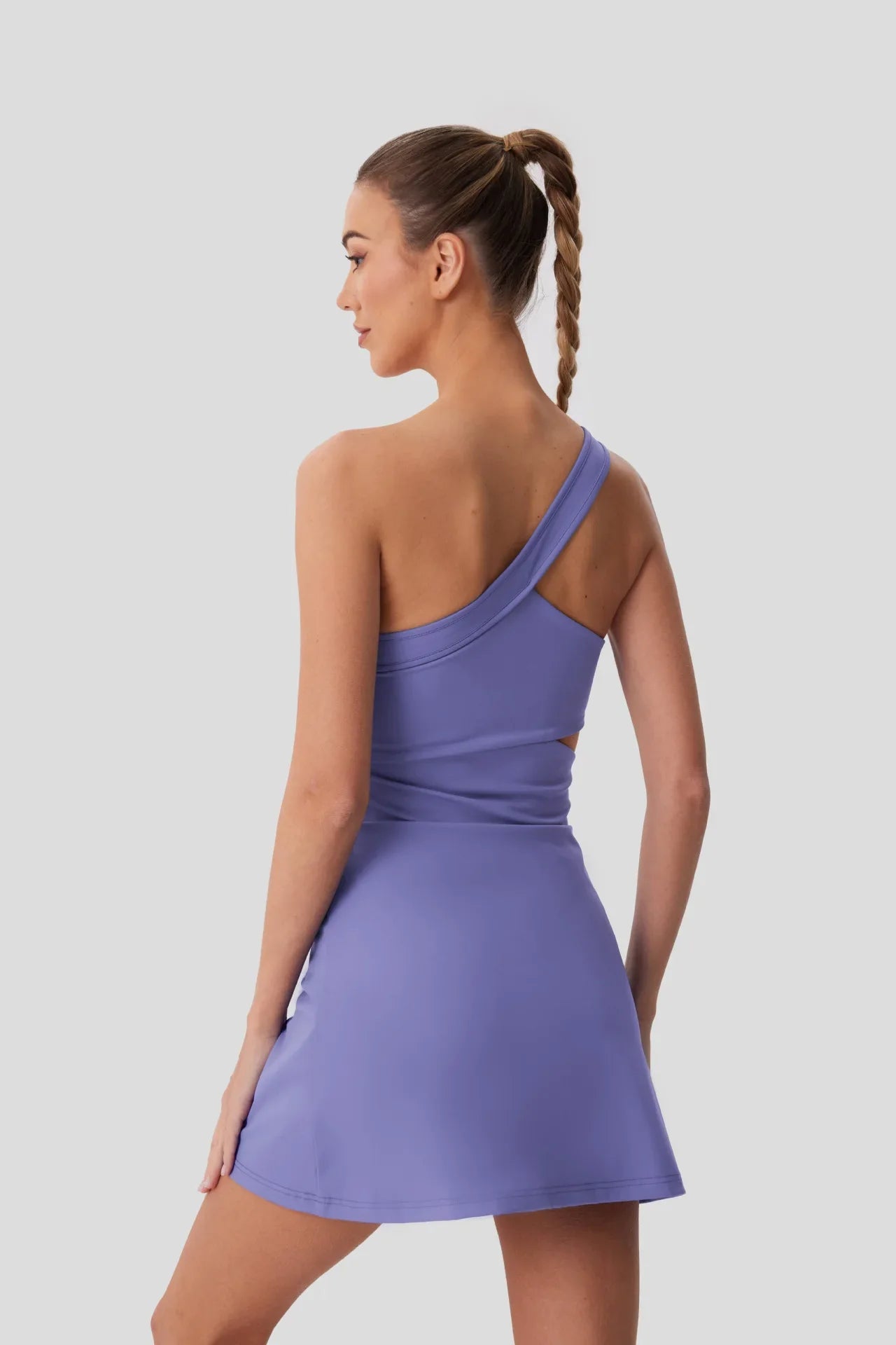 Sexy Hollow Waist Tennis Dress Women One Shoulder Pleate Sleeveless Built in Bra with Inner Separate Shorts Yoga Golf Dresses