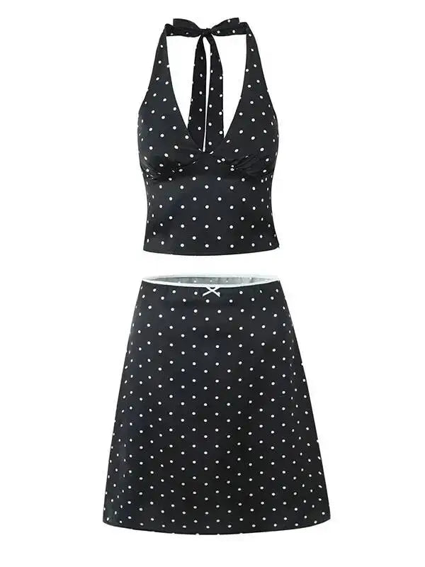 2026 Women Vintage Black White Polka Dot A-line Knee Length Skirt Sexy Low Waist Holiday Summer Skirts Slim Mini Skirts J7L2