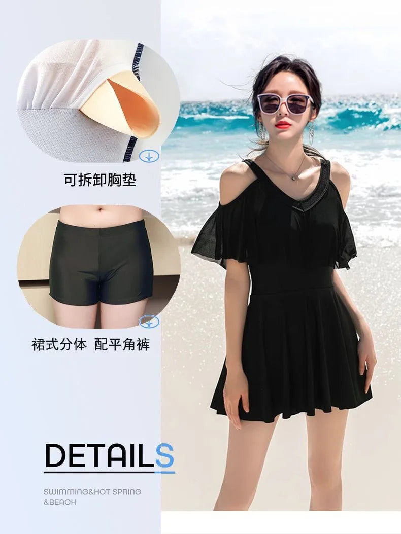 New Swimsuit for Women Soaking in Hot Springs, Concealing Flesh and Slimming, Conservative One-piece Skirt, Flat Angle Swimsuit