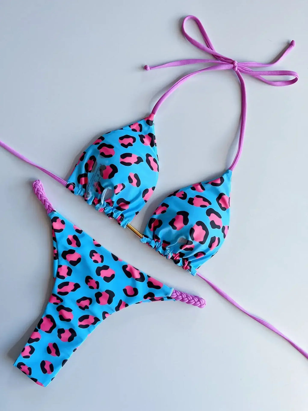 Leopard Halter Scrunch Butt Micro Thong Bikini Women Swimwear Female Swimsuit Two-pieces Bikini Set Bather Bathing Suit Swim