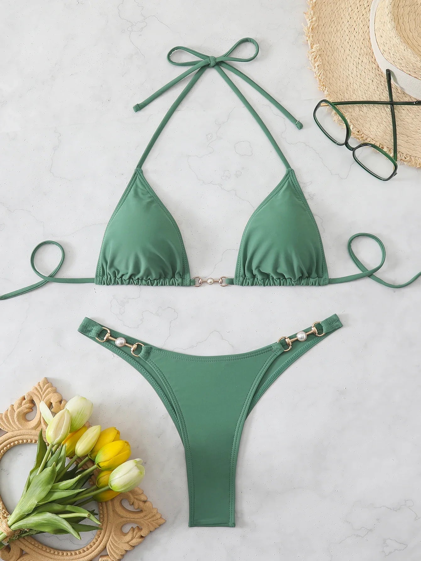 Triangle Halter Thong Bikinis 2026 Women Sexy Swimsuit Solid String Swimwear Female Bathers Bathing Swimming Swim Suit Beachwear