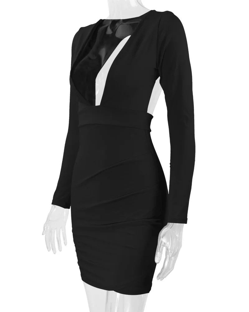 Solid Color Slim Mini Dresses Women 2024 Sexy Deep V-neck Backless Package Hip Bodycon Dress Female Fashion Party Club Vestidos