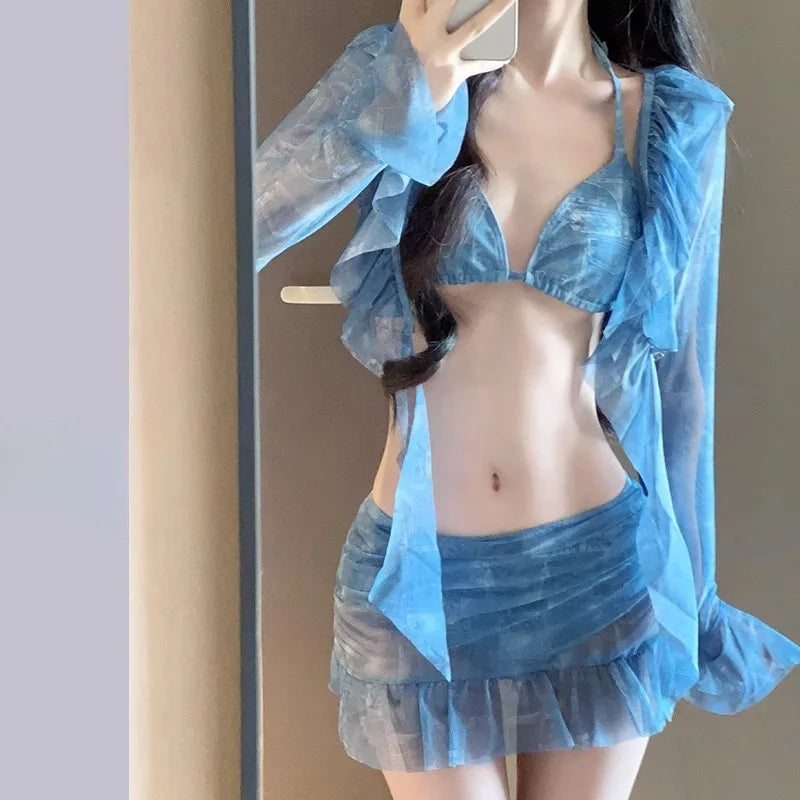 Bikini Swimsuit Women's Four Piece Set Sexy Slimming Pure Desire Long Sleeved Sun Protection Swimming
