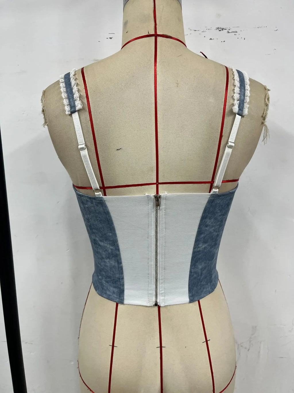 Sexy Blue Denim Camisole Women Lace Trim Underwire Slim Fit Fishbone Tank Top Summer Patchwork Club Party Corset Streetwear