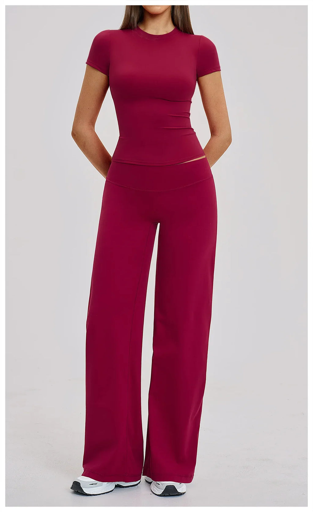 Yoga Set 2 Pieces Women's Tracksuit Short Sleeve O Neck Slim Sports T Shirts High Waist Flare Leggings Gym Running Fitness Suit