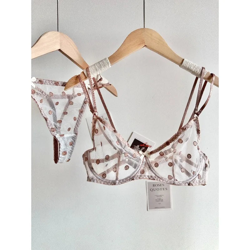 Affordable French Lace Lingerie Set | Sexy Mesh Push Up Bra for Big Bust, Ultra Thin Slimming Anti Sag Women's Bra Set MOYISU AB