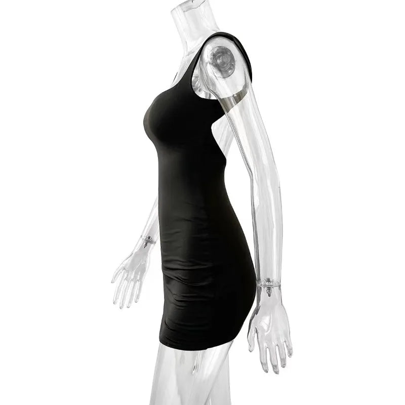 Sexy  Strap Mini Dress New Summer Women Club Party Dresses Female Camisole Solid Black White Sheath Sundress