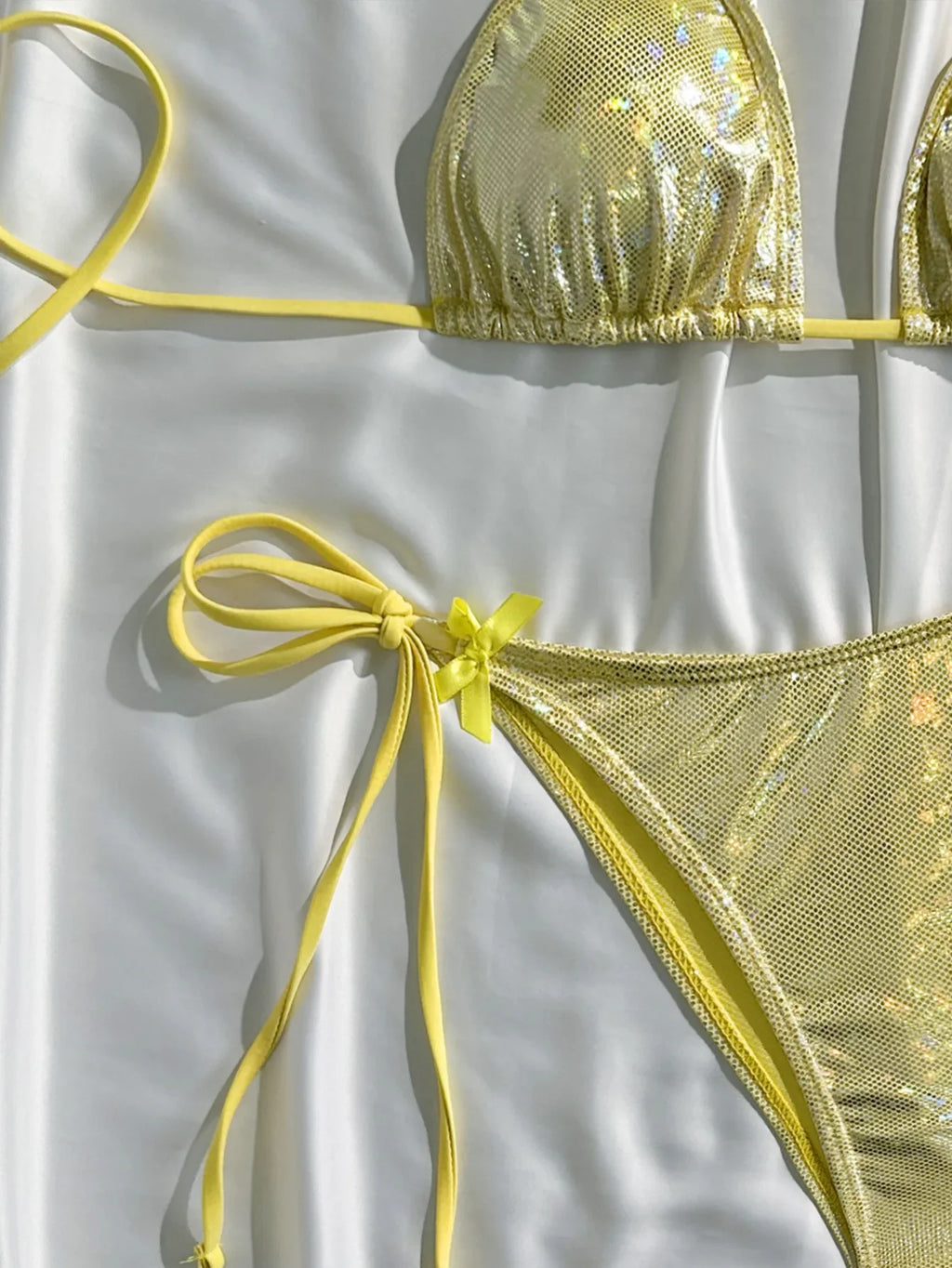 Shiny Pink Bikini 2025 Women Sexy Brozing Tie Bow Strap Push Up Micro Swimsuit Brazilian Bathing Suit Tie Side Triangle Swimwear