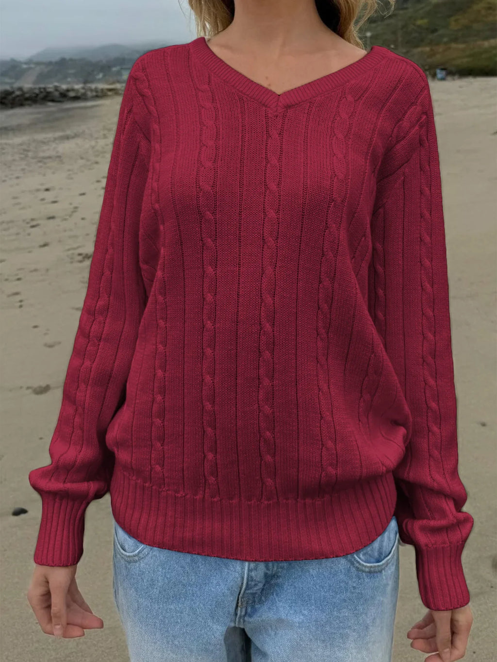 Phantasy Retro Solid Color Sweater Winter Women's V-Neck Casual Simple Loose Knit Sweater Trendy Spring Autumn Winter Sweater