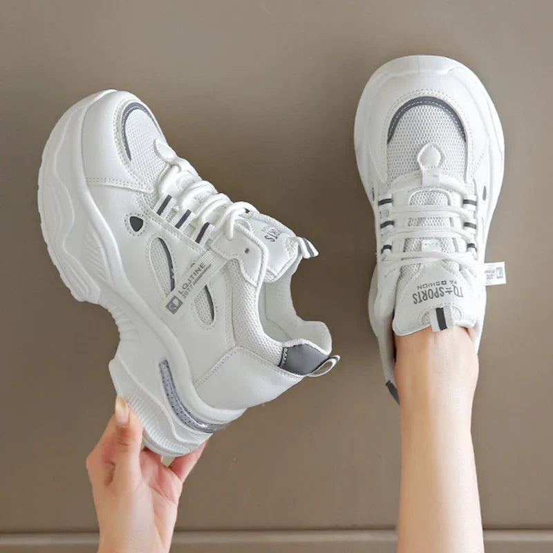 Breathable White Sneakers Shoes Women Mix Color Chunky Platform Sport Sneaker Woman 2025 Lace-Up Thick Bottom Vulcanize Shoes
