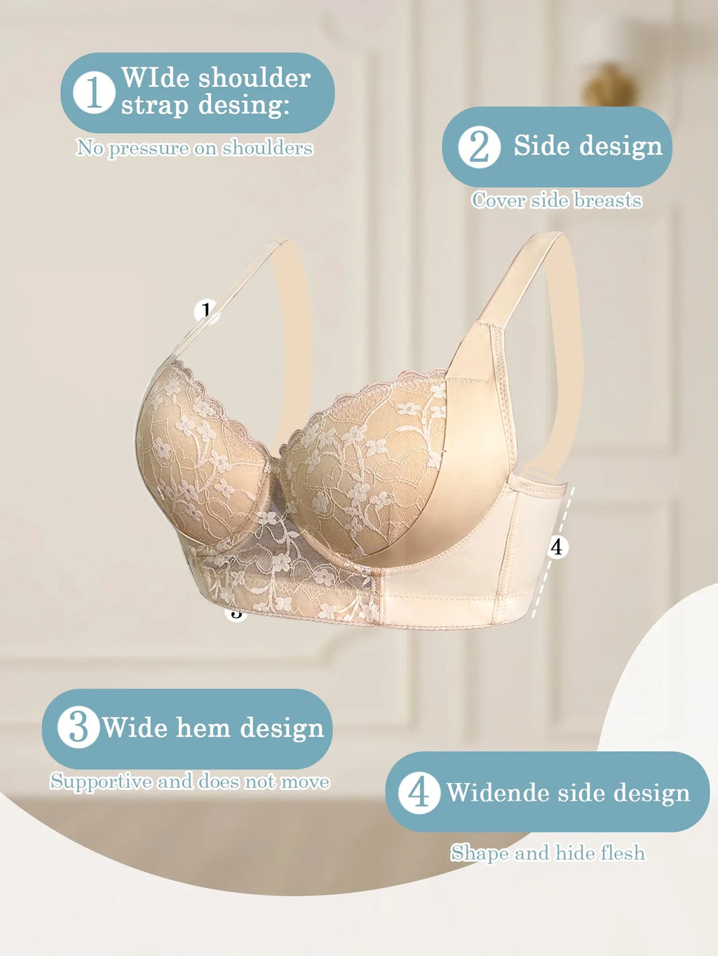 Women's a B C D Cup Lace-Trimmed, Side-Breast-Enhancing, Skin-Fitting Shaping Bra with Underwire, Minimizer Sports Breathable and Comfortable Bra