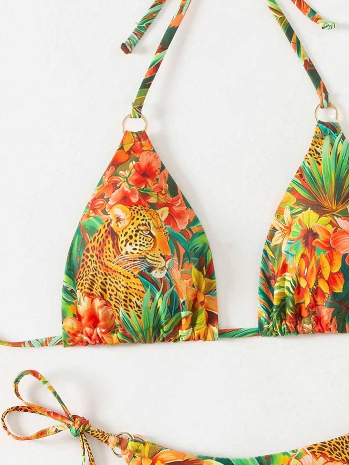 Tropical Print Bikini Set Women's 2026 New 2 Piece Swimsuit Sexy Triangle Halter Backless Thong Swimwear Beach Vacation Wear