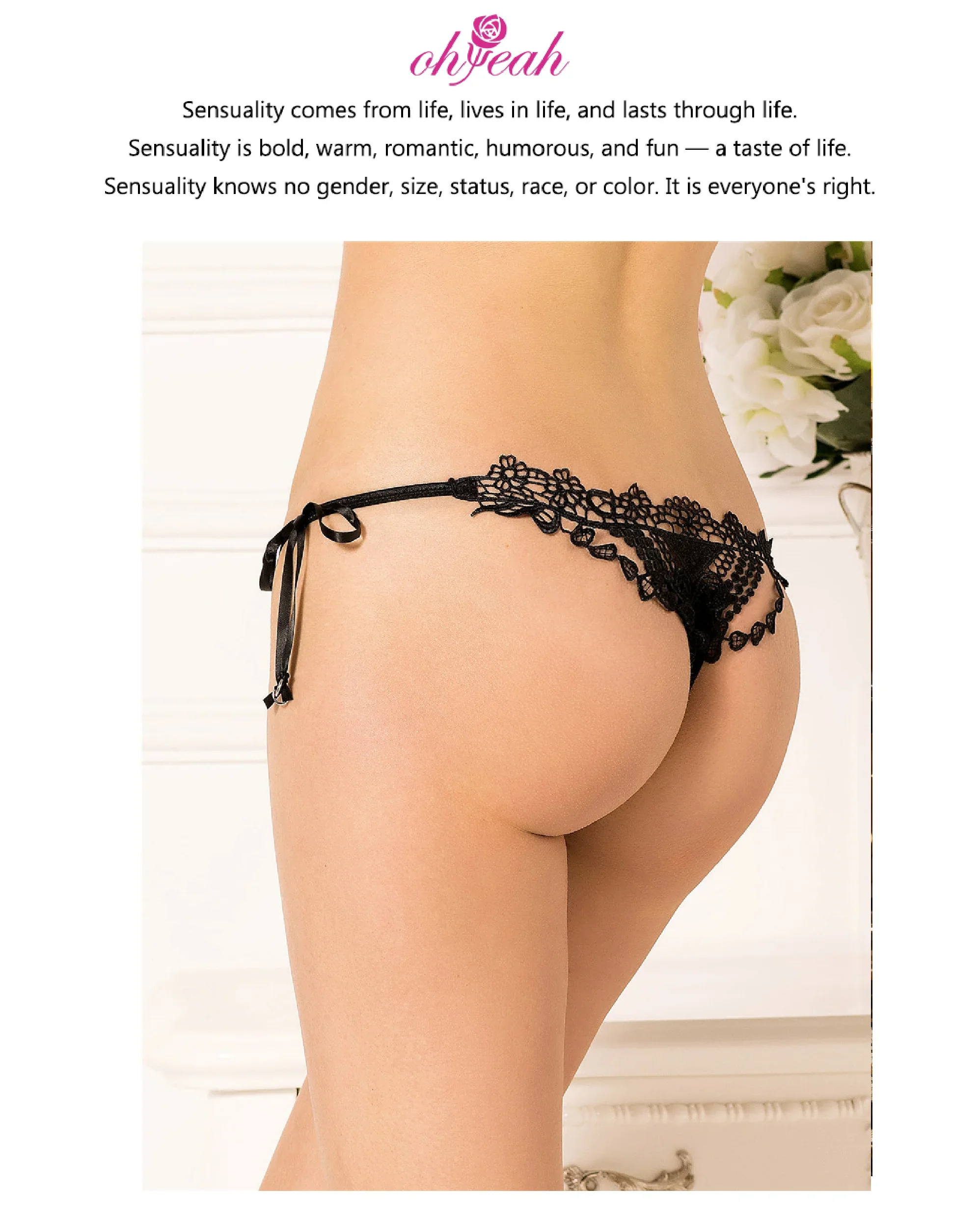 Women‘s Mesh Lace Panties Plus Size M-3XL Sheer Embroidered Flowers Low Rise Sexy Underwear with Ribbon Metal Ring Daily Wear