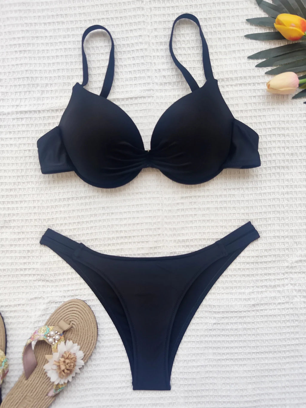 DEKA Sexy Solid Push Up Bikini Set Front Bow Knot Swimsuit Women Sexy Halter Two Piece Beachwear Bathing Suit Swimwear Biquini