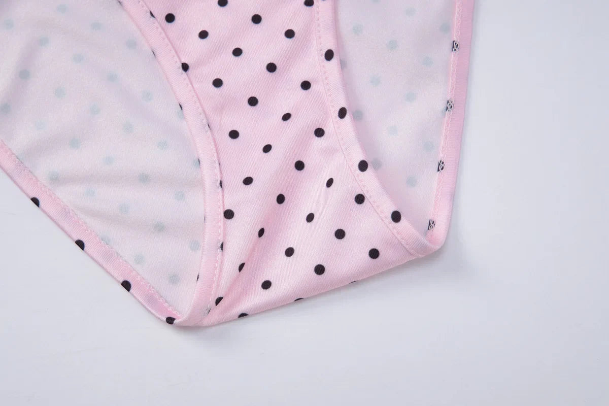 FDYOUI Women's Polka Dot Print Pink Swimsuit Lace-up Bras Panties Split Skirts 3 Pieces Bikinis Sets Bathing Suit Beach Swimwear