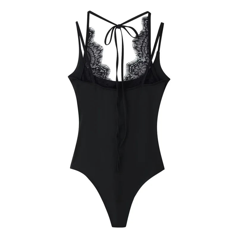 Women's Lace Patchwork Halter Neck Bodysuits Lace Backless Halter Bodysuit Strap For Women Daily Wear Bodysuits Pure Desire SSQF