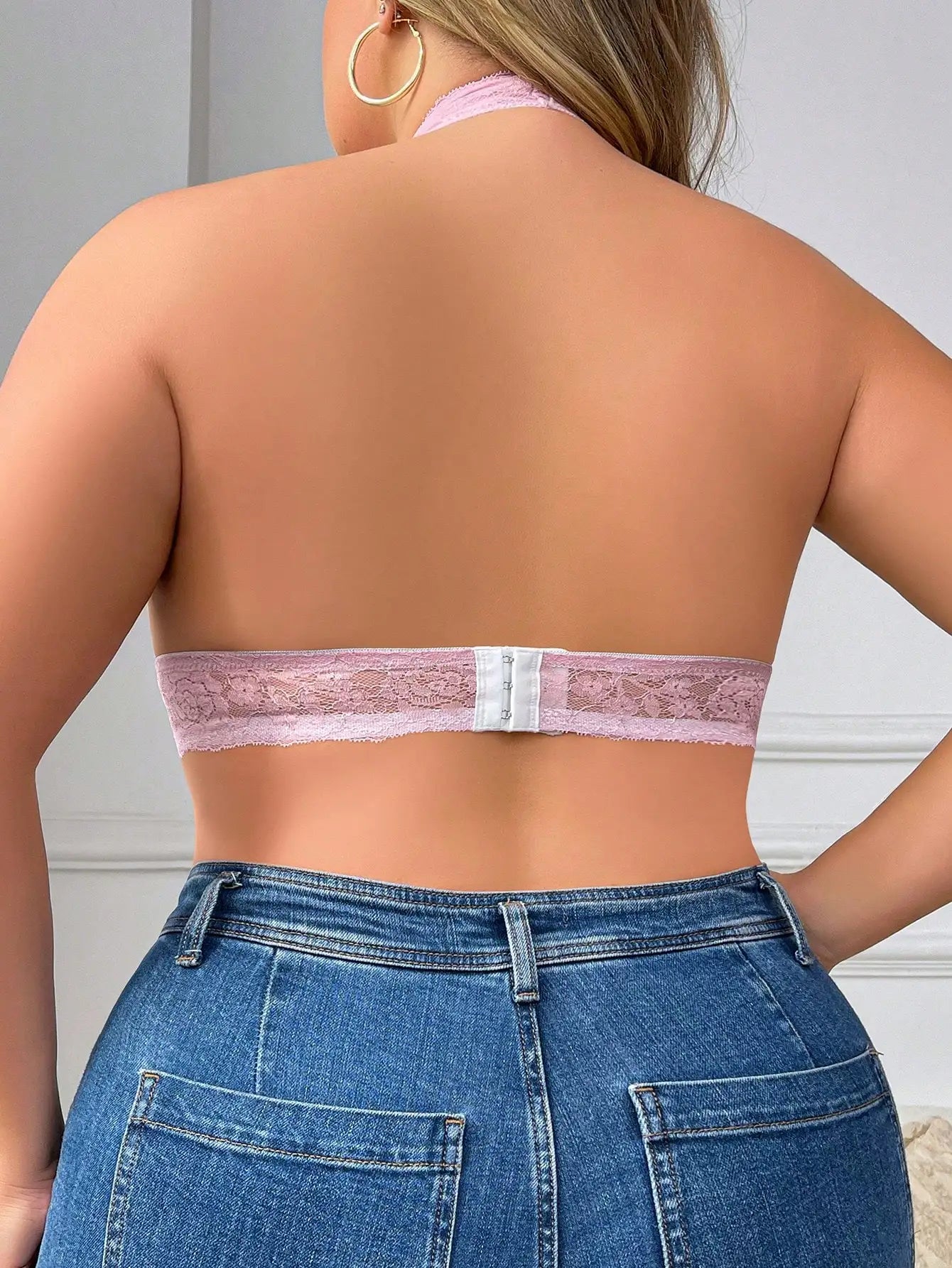Women's Sexy Neck Hanging Plus Size Lingerie Pink Flower Lace Push Up Seamless Bra Daily Casual Bra HR2633