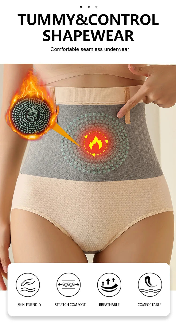 Flarixa Seamless Women's High Waist Abdomen Control Panties Magnetic Therapy Warm Uterus Underwear Body Shaping Briefs