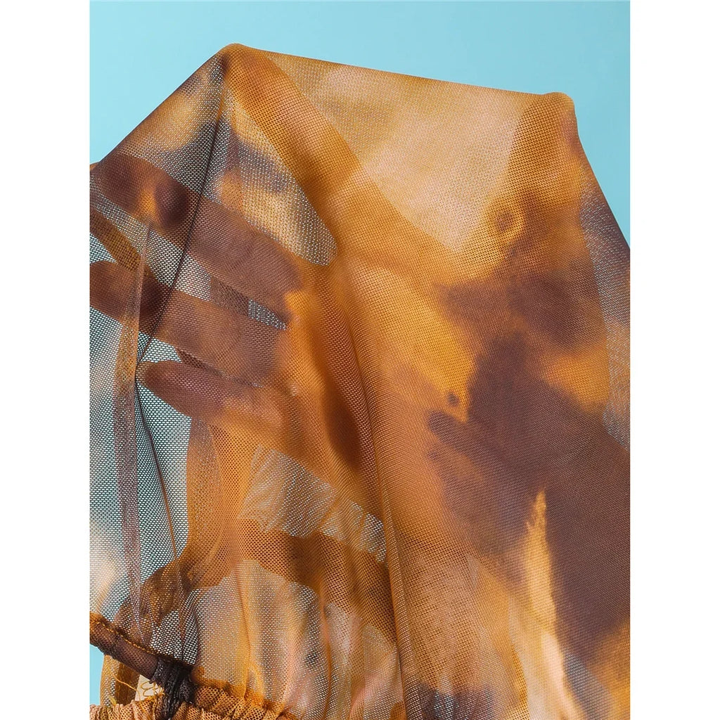 Four-pieces Bikini set Bather Bathing Suit Swim Tie Dye With Skirt Halter Cover Up Bikini Female Swimsuit Women Swimwear K8114