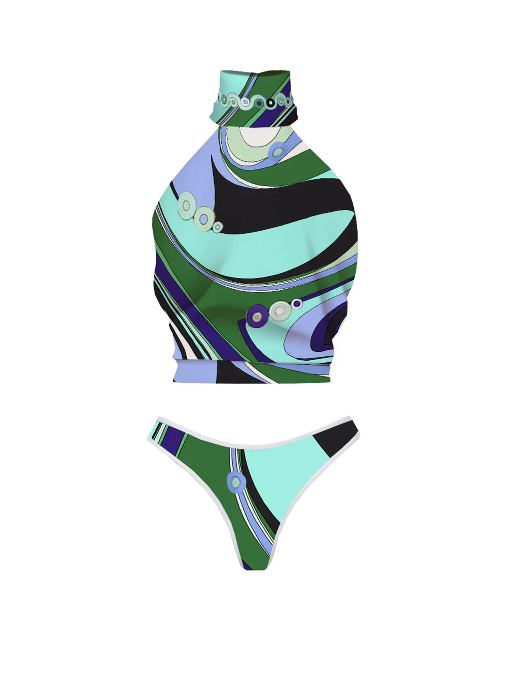 2026 New Fashionable Women's Two-Piece Swimsuit - Bold Green and Blue Design with Unique Trend Halter Monokinis Summer Beachwear
