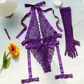 New Purple Sexy Lace Bodysuits Deep V Neck Halter Mesh Solid Color Bodysuits Charming  Pure Desire Transparent Flower Print OOB5