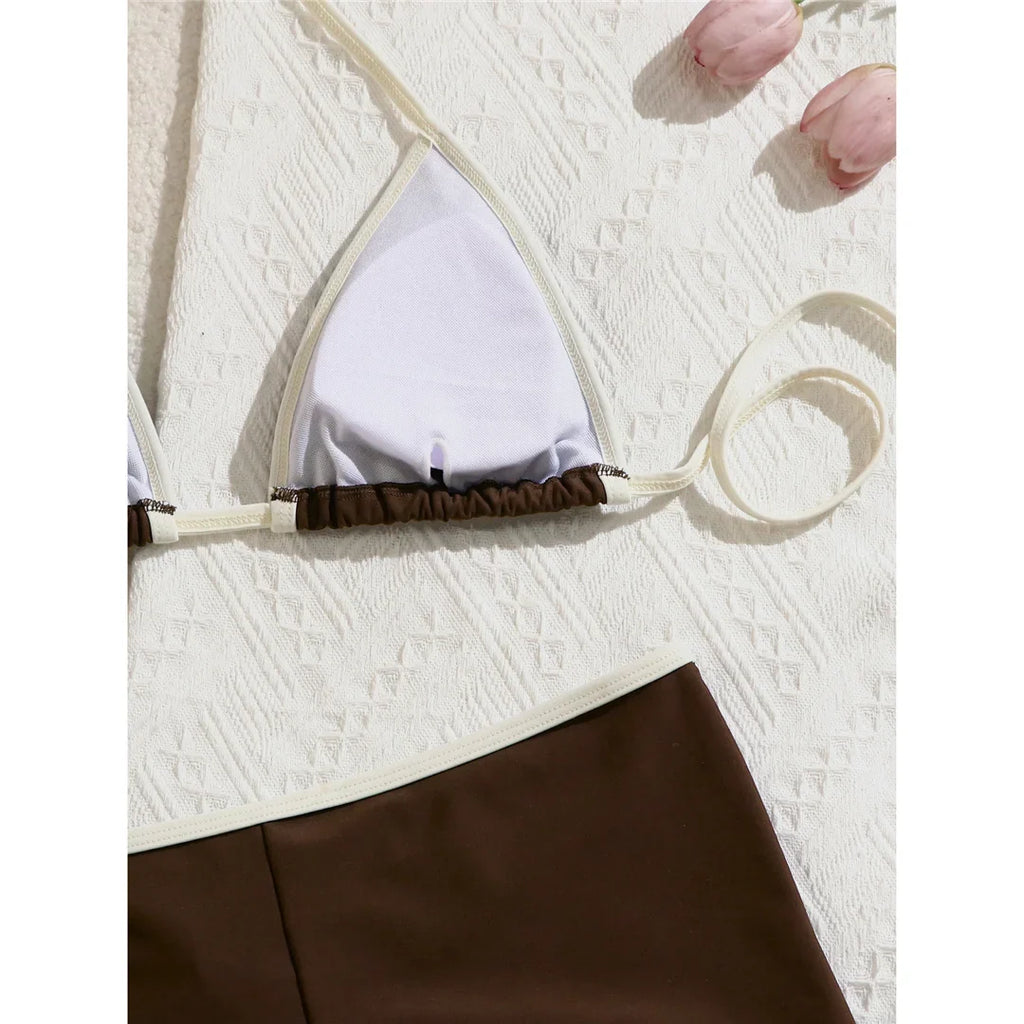 Sexy Splicing Halter Shorts Bikini Female Swimsuit Women Swimwear Padded Bather Bathing Suit Swim Two-pieces Bikini set K8132