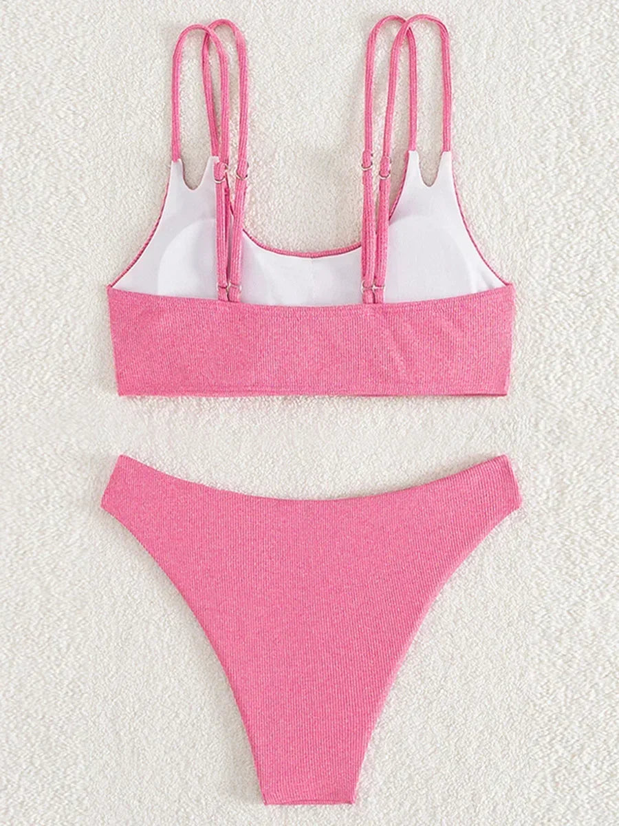 Ribbed Bikins High Cut Bikini 2026 Women Swimsuit Female Swimwear Two-pieces Bikini Set Push Up Bather Bathing Suit Swim Lady