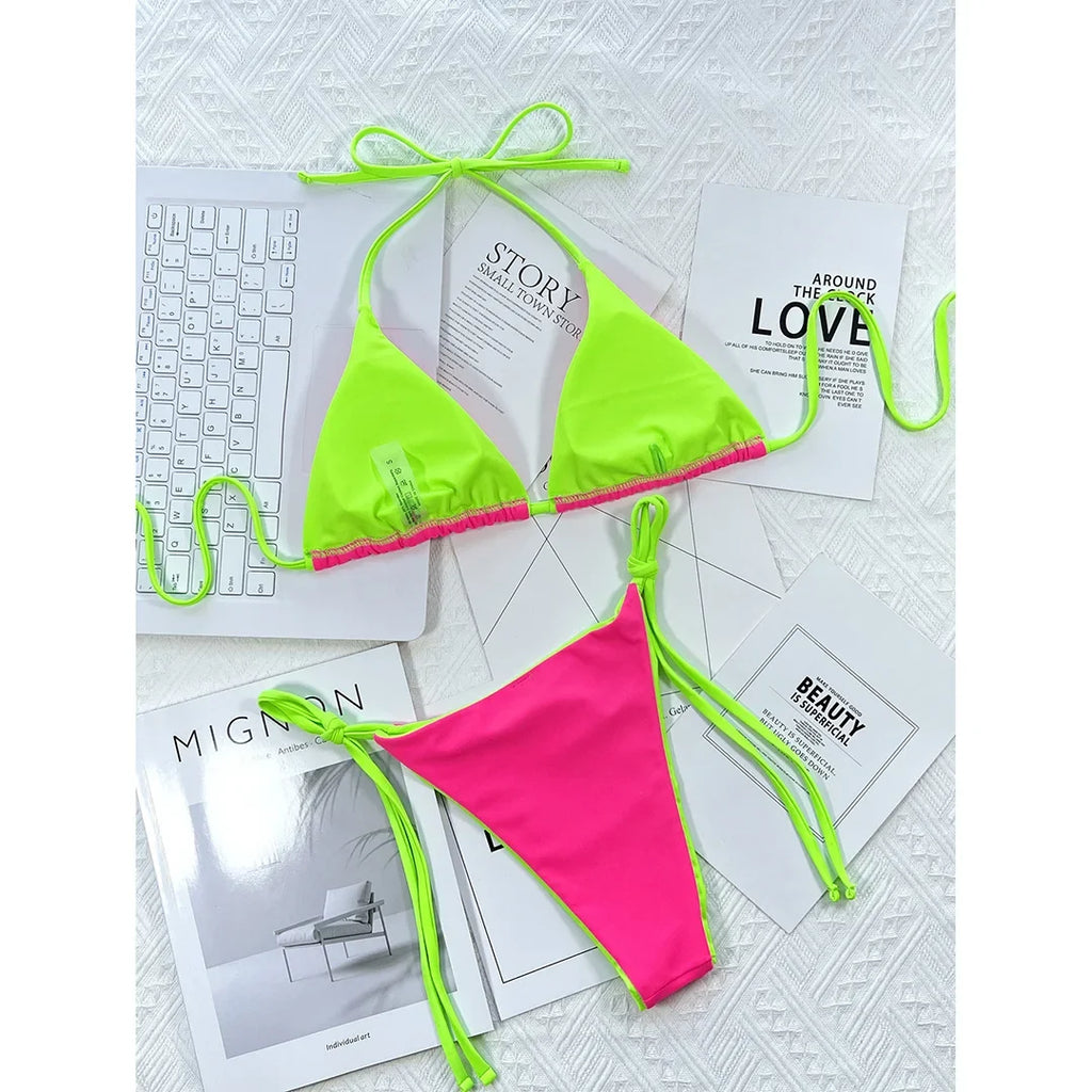 Sexy 7 Colors Halter Brazilian Bikini Female Swimsuit Women Swimwear Two-Pieces Bikini Set Bather Bathing Suit Swim Lady V3860