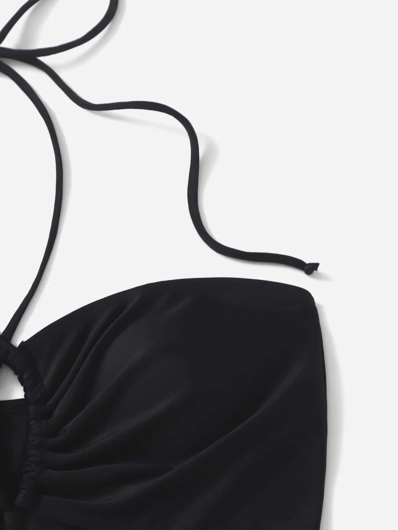 2026 Drawstring Swimsuit Solid Cut Out Knot Halter One Piece Swimwear Women Padded Bathing Suit Female Swimming Summer Beachwear