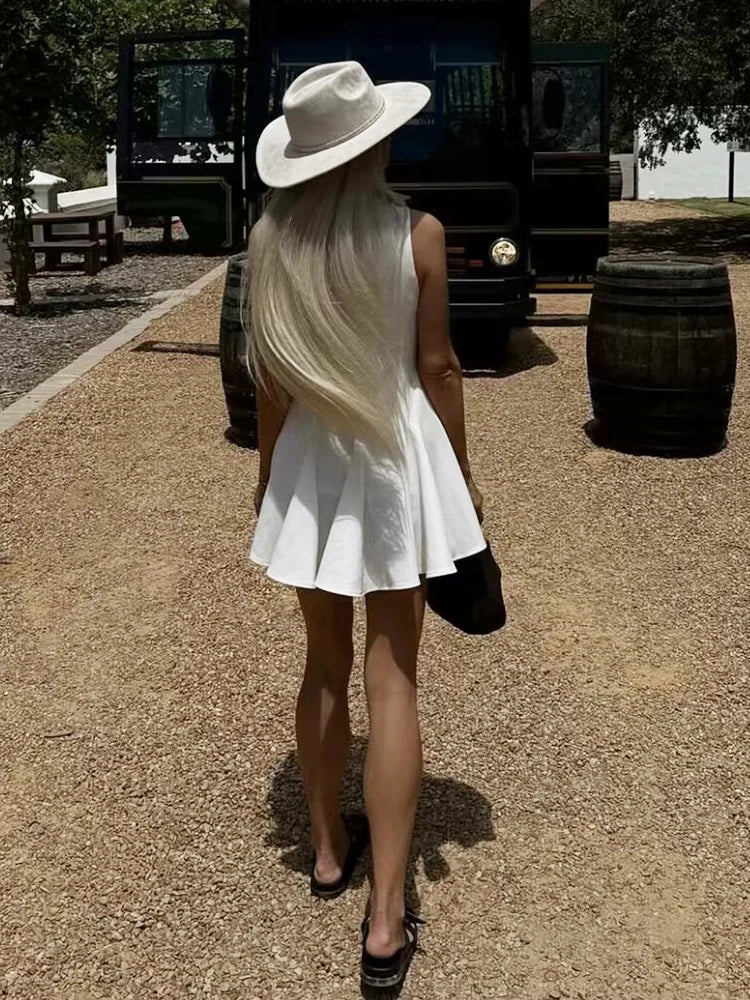 Foridol Bowknot Pleated Short Dress for Women O Neck Sleeveless Tank Mini Party Dresses Summer Spring 2025 New in Casual Vestido