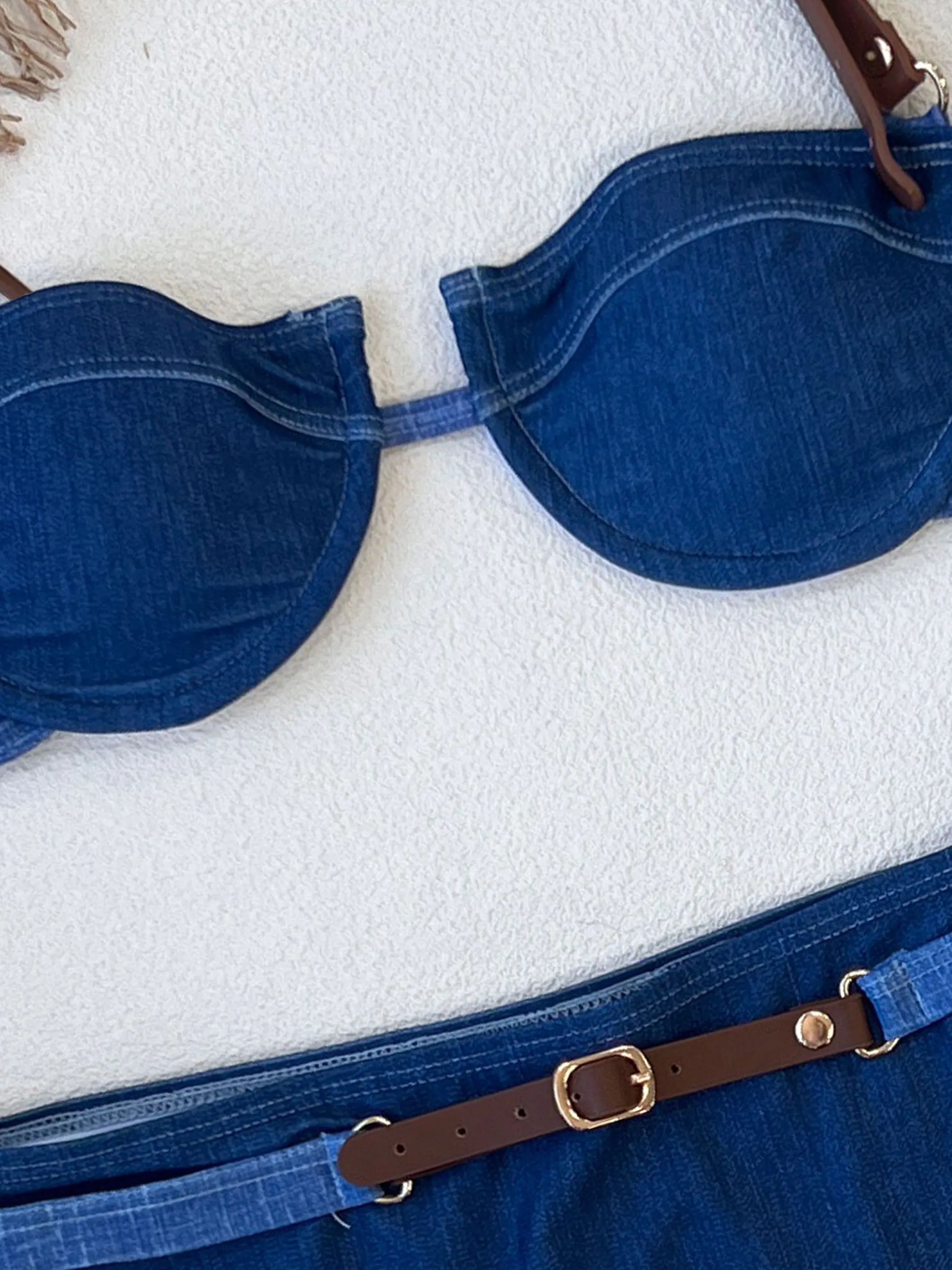 Women's Corset Cute Bikini Set Denim Casual Style Leisure Suit Comfortable Swimsuit For Girls Beach Holiday Beachwear