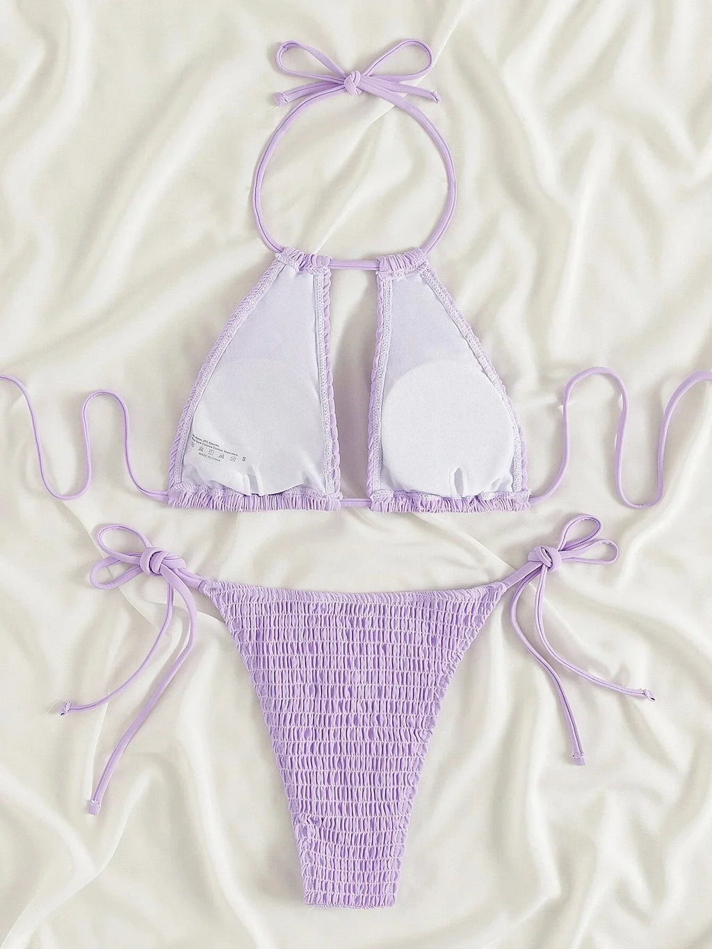 2025 Halter Tie Side Hollow Out Smocked Bikini Women Swimsuit Female Swimwear Two Pieces Bikini Set Swim Bathing Suit Beach Wear