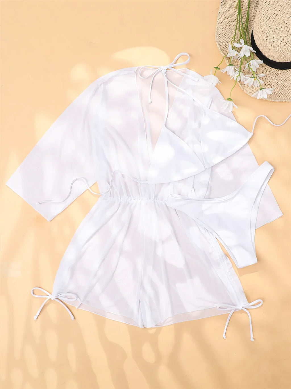 Sexy Long Sleeves Cover Up Bikini Set Women White Black Push Up Mesh Dress 3 Piece Swimsuit Bathing Suit Thong Swimwear 2026
