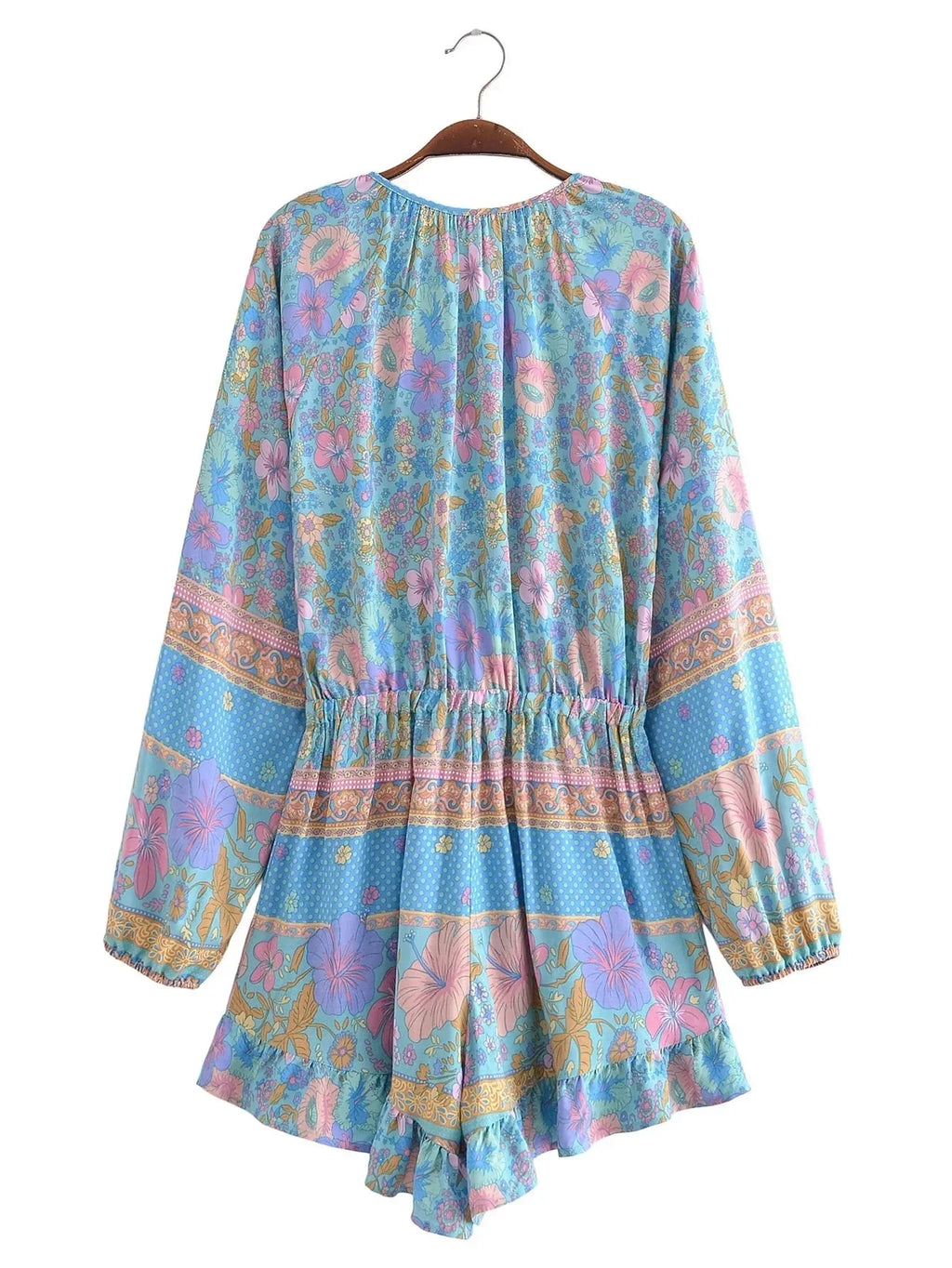 Long Sleeve Spring Summer Short Jumpsuit Women Printed Bohemian Wide Leg Playsuit Female Romper Ruffles Rayon Boho Overalls 2025