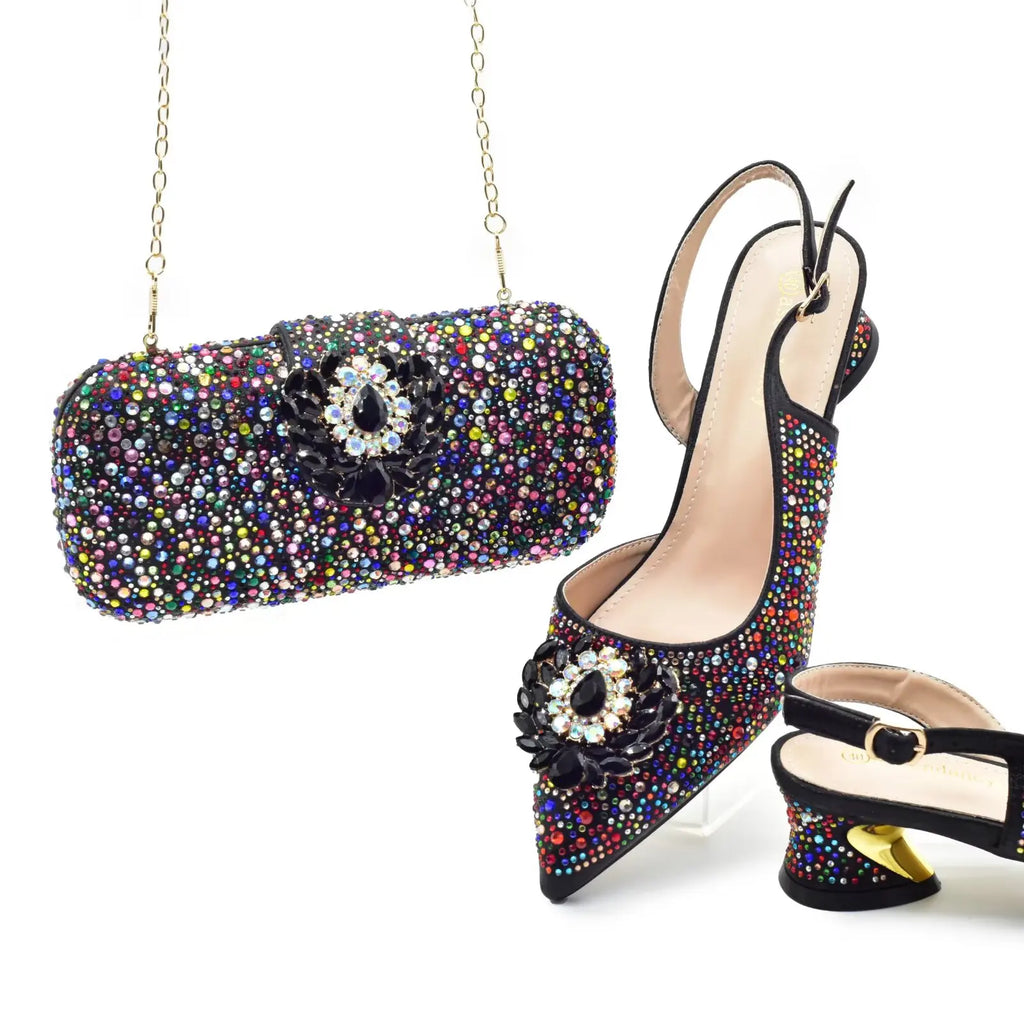 Doershow new come Matching Women Shoe and Bag Set Decorated colorful Nigerian Shoes and Bag Set Italy Shoes and Bag set  HAS1-1